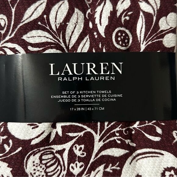 LRL Burgundy White Ivory Plaid Berry Terrycloth Cotton Dish Kitchen Towels - Picture 3 of 8